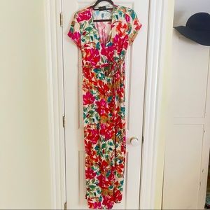 VICI WHAT IN CARNATION BARDOT WRAP MAXI DRESS